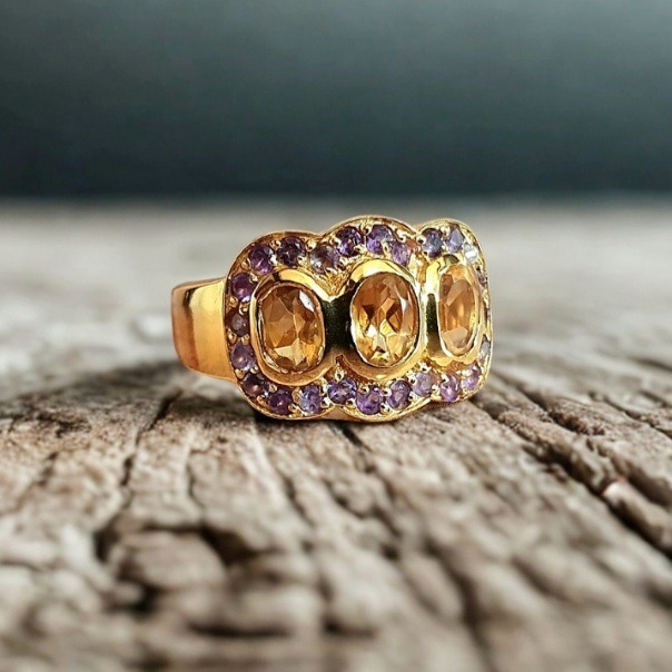 Bague Trilogie Citrine Améthyste