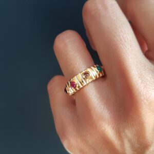 Bague striée émail blanc