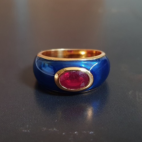 Bague Leinie émail bleu