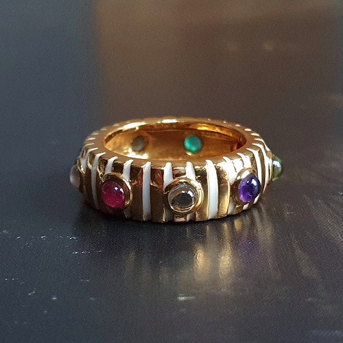 Bague striée émail blanc