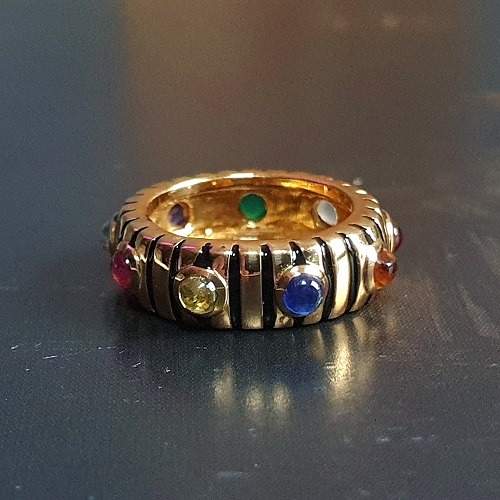 Bague striée émail bleu