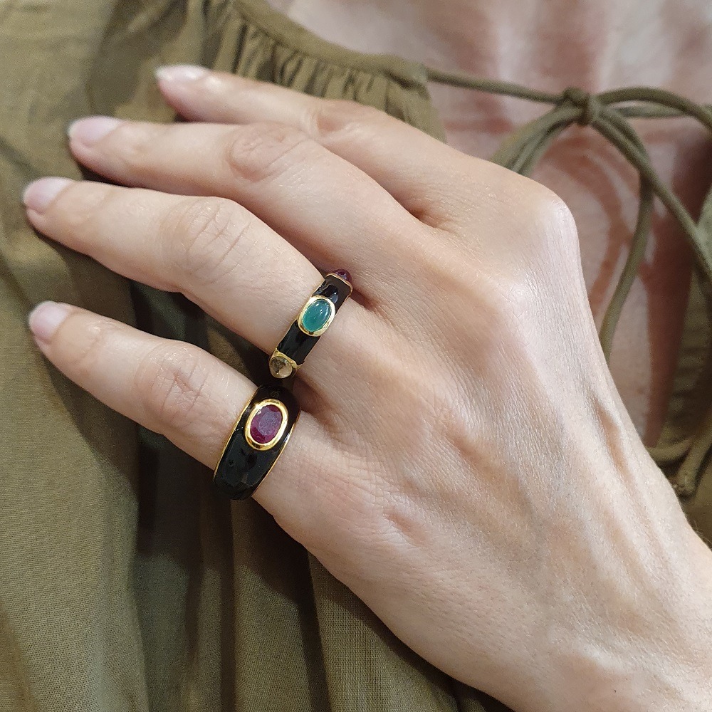 Bague Leinie Rubis et bague Romy émail noir