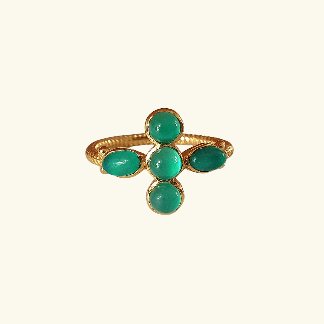 Bague Argent Massif Façon Croix Avec émeraude - Taille 55 - Occasion