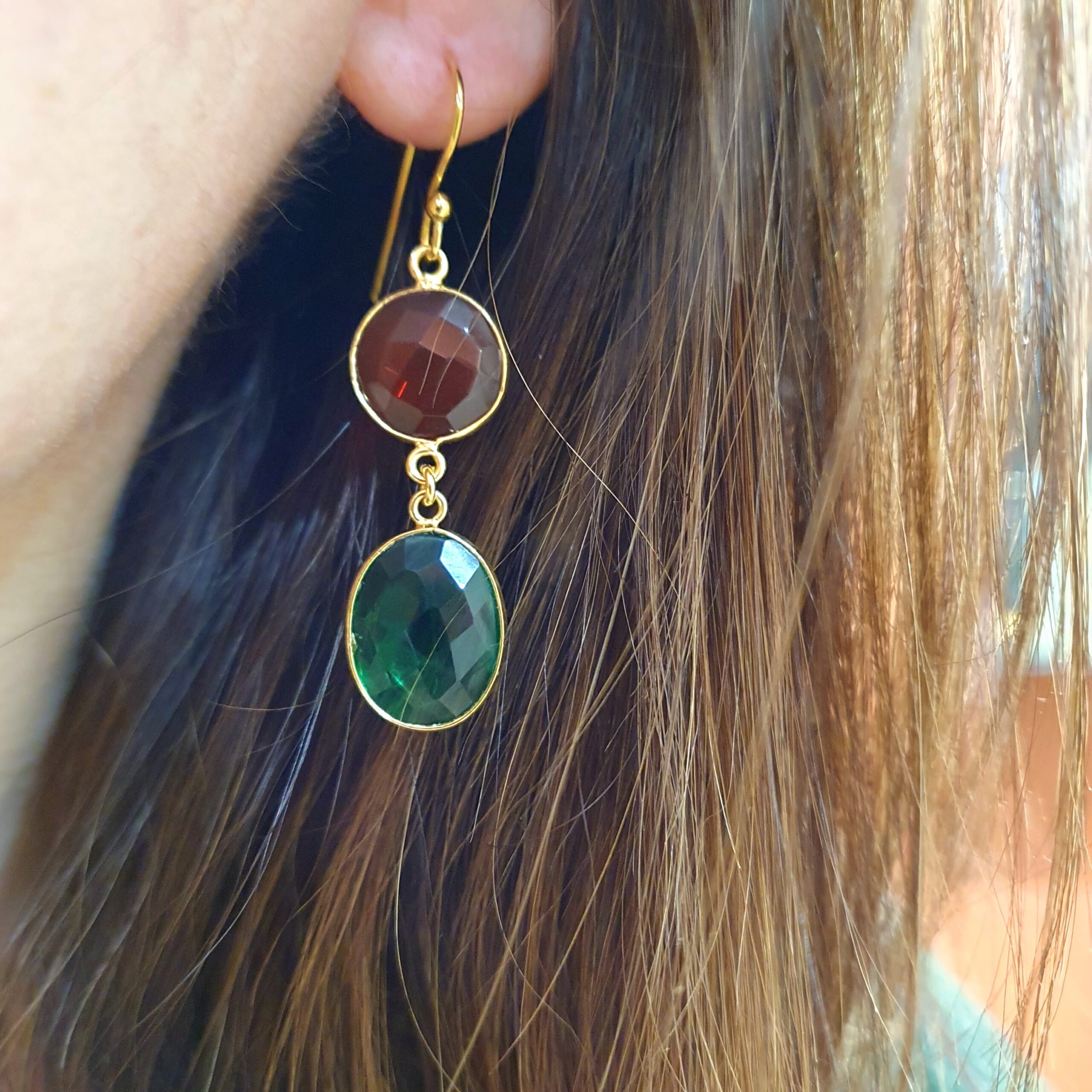 Boucles d'oreilles bicolores quartz