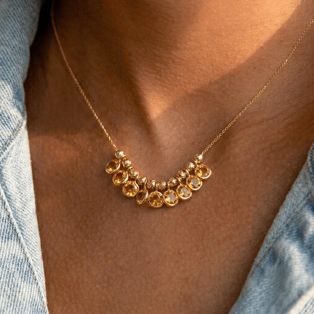 Collier Lou citrine en argent 925 plaqué or 18k - Bijou élégant et lumineux à porter au quotidien signé Leinie