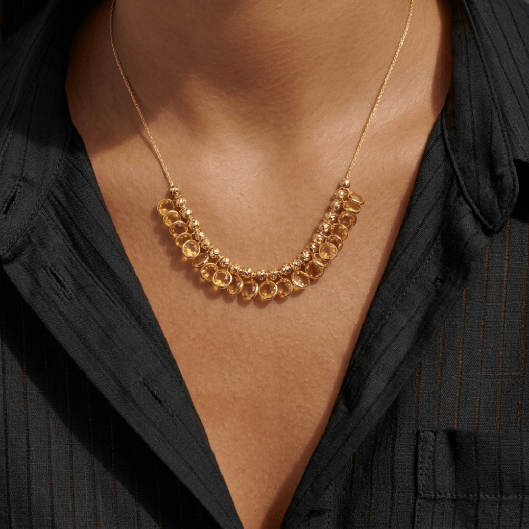 Collier Lou Citrine Or en argent 925 plaqué or 18 carats orné de 21 citrines lumineuses, bijou artisanal fait main, élégant et intemporel - Leinie