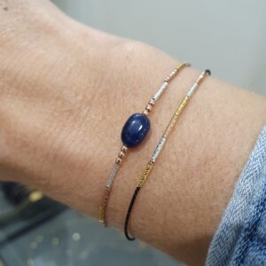 Bracelet cordon argent or jaune or rose, bracelet tube saphir bleu