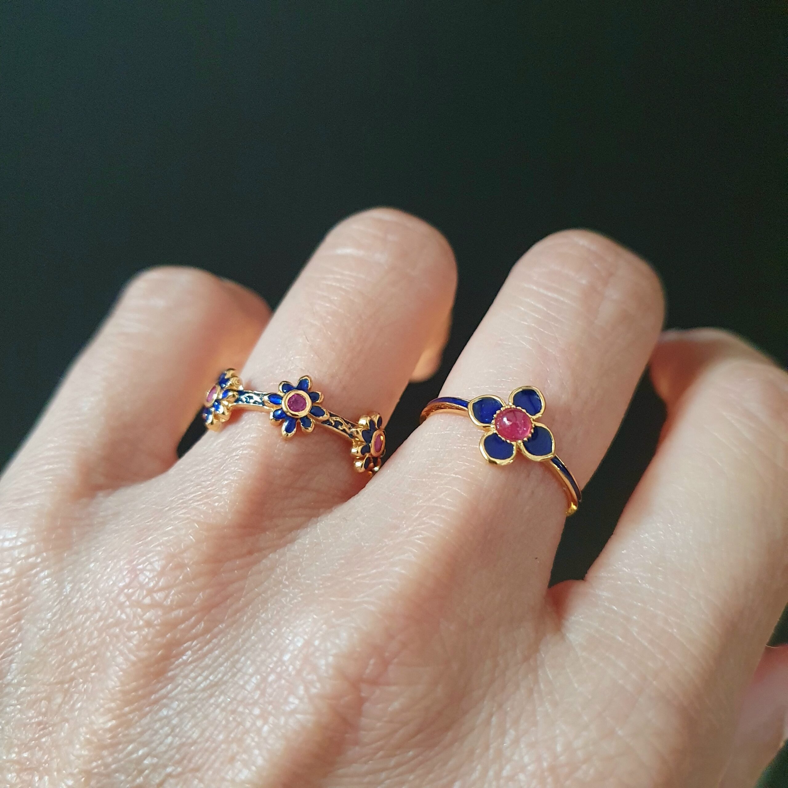 Bague 6 fleurs rubis et bague fleur rubis