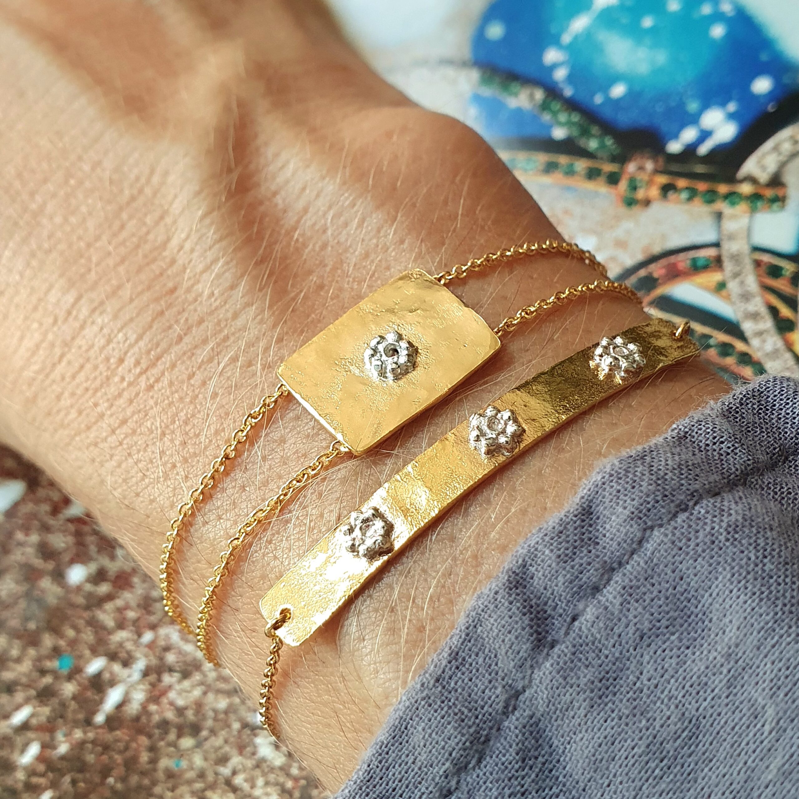 Bracelet Jane et bracelet bicolore 3 fleurs