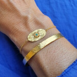 Bracelet Gaia turquoise et bangle martelé 5 mm