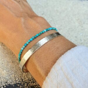 Bracelet turquoise et bangle martelé argent 5 mm