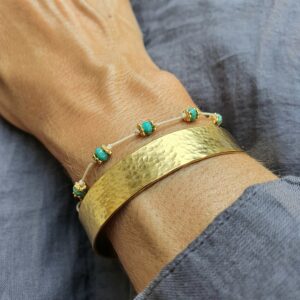 Bracelet Maya turquoise et bangle martelé 12 mm