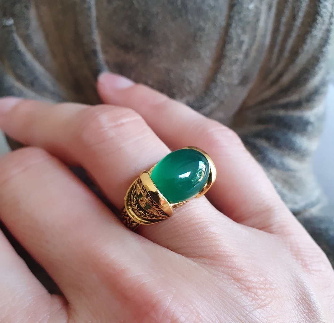 Bague agate et émeraudes