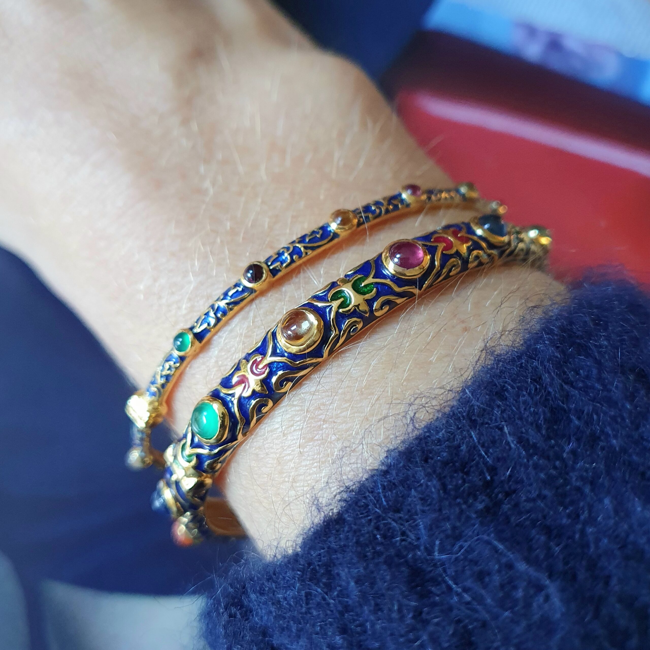 Bangle Jasmine émail bleu et bangle Esmée