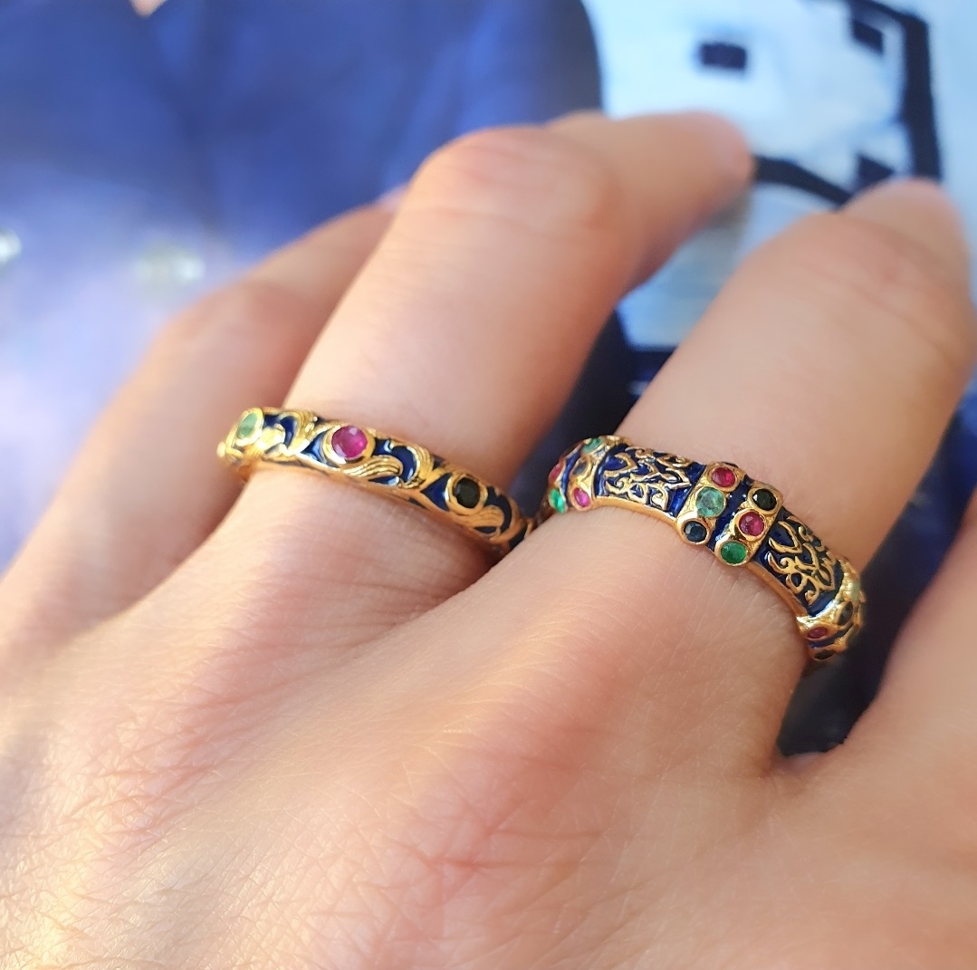 Bague Esmée émail bleu et bague Jasmine émail bleu