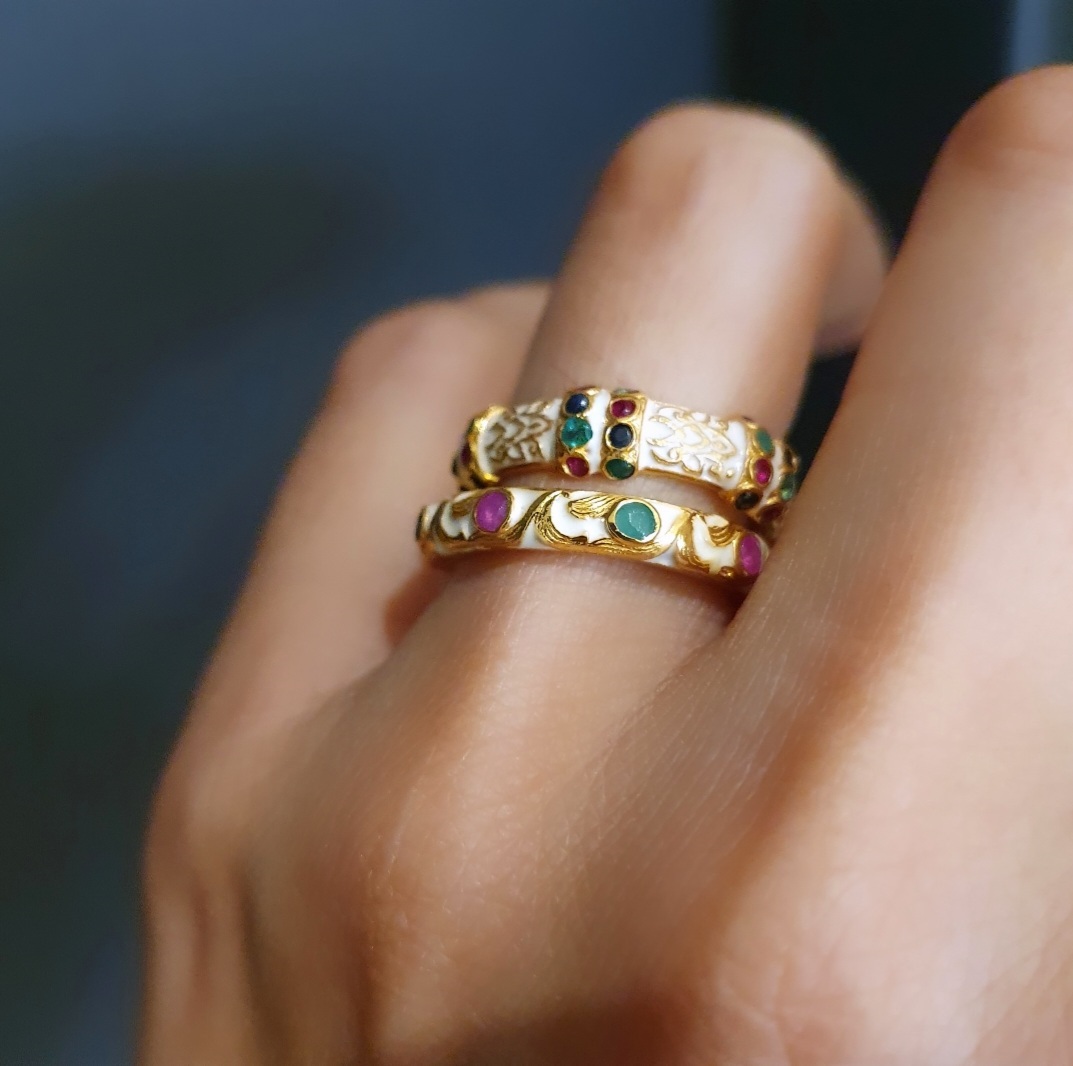 Bague Esmée émail ivoire et bague Jasmine émail ivoire