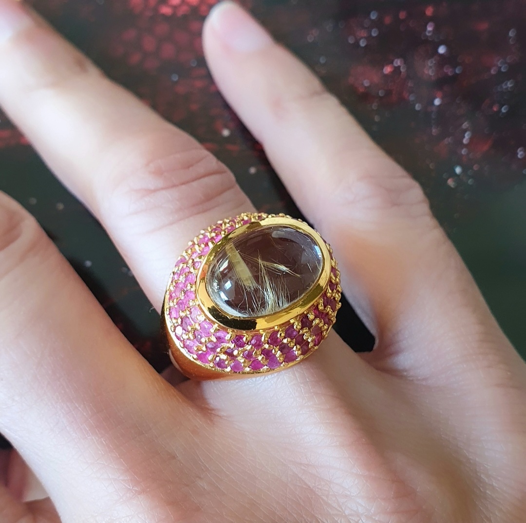 Bague quartz rutile et rubis