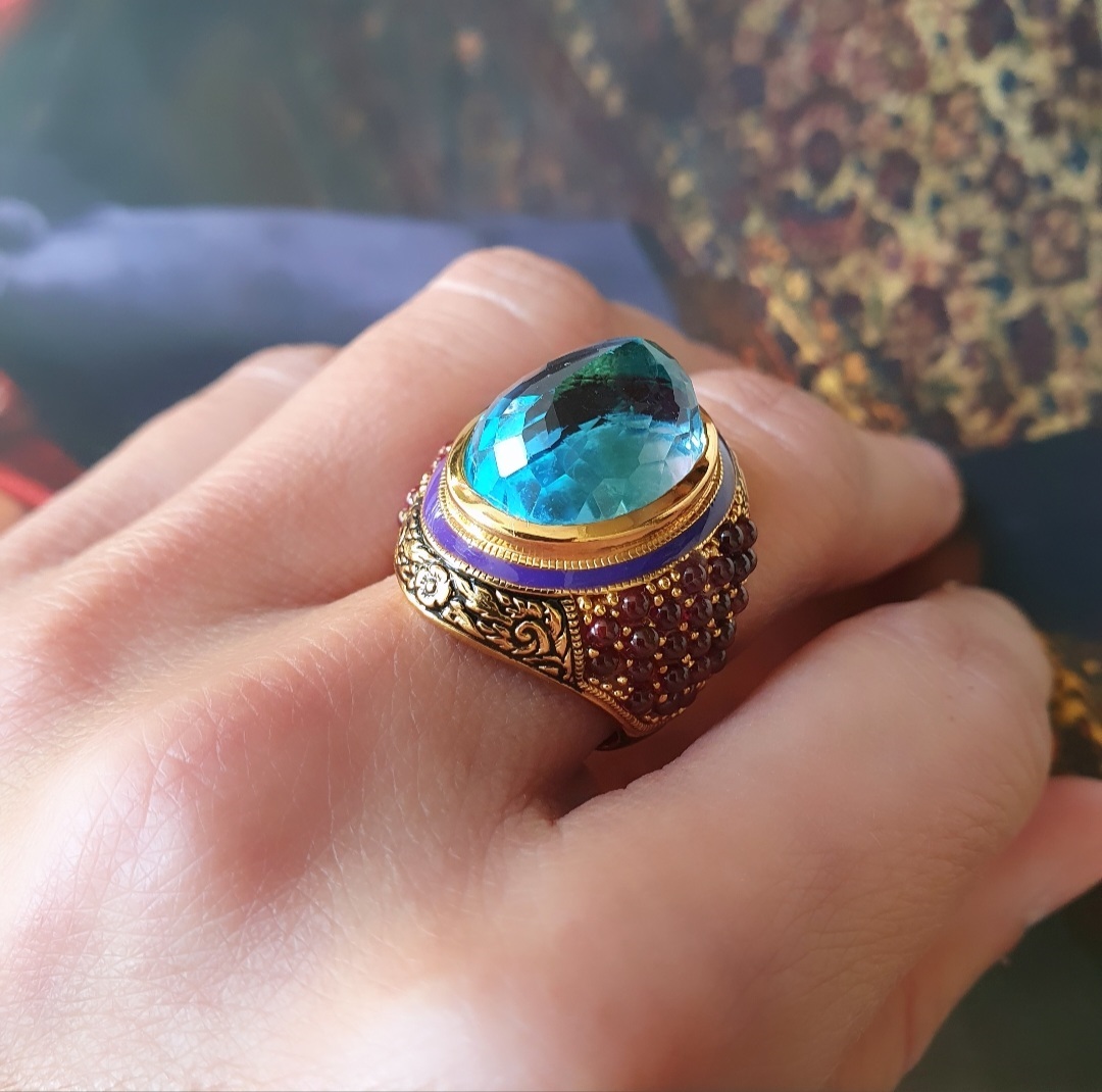 Bague grenat topaze bleue
