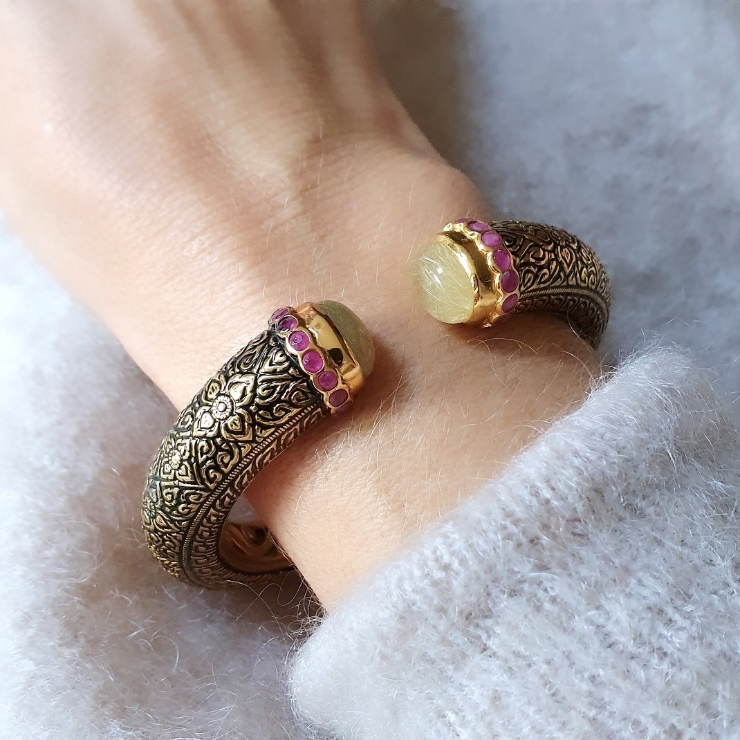 Bangle quartz rutile et rubis