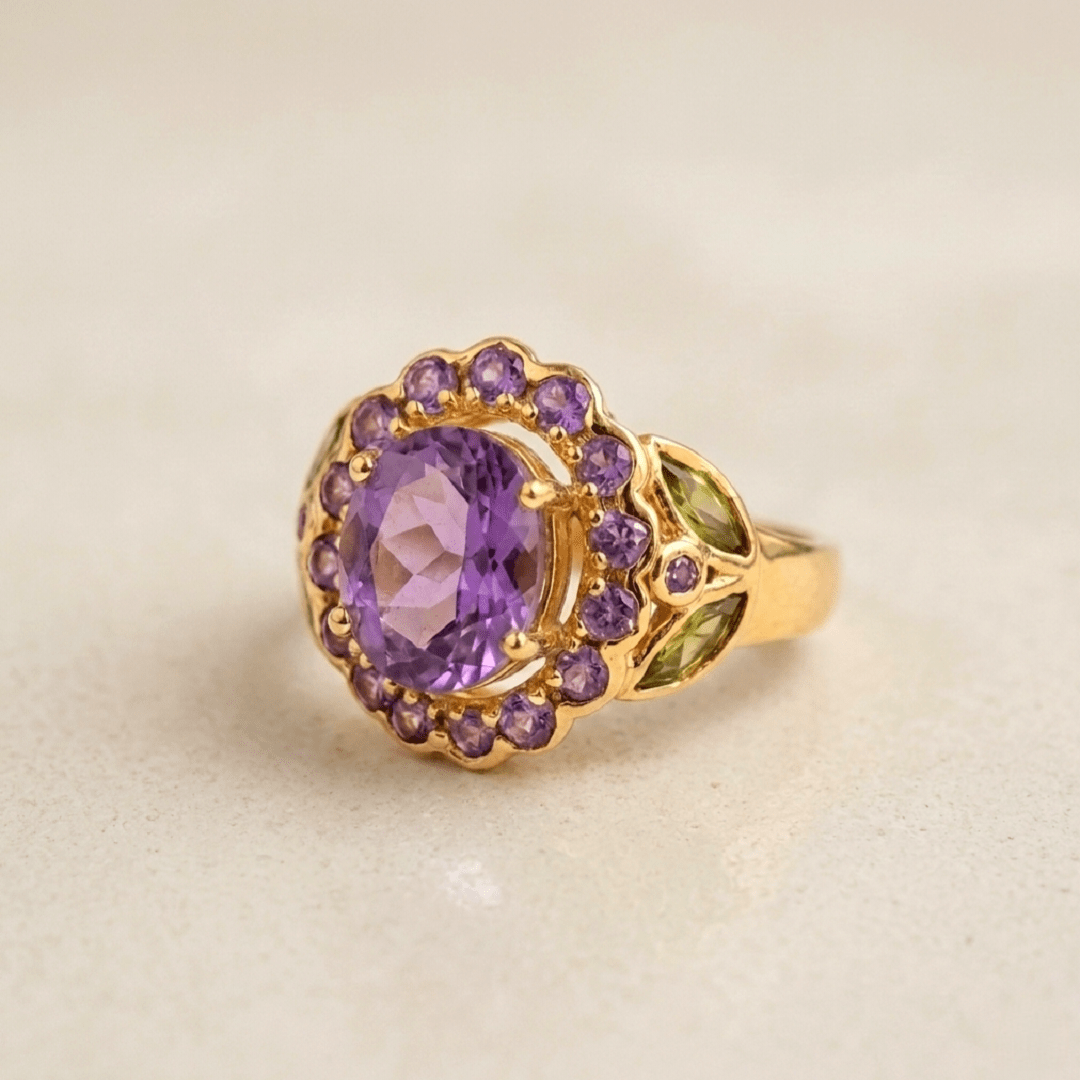 Bague Fleur Améthyste et Péridot