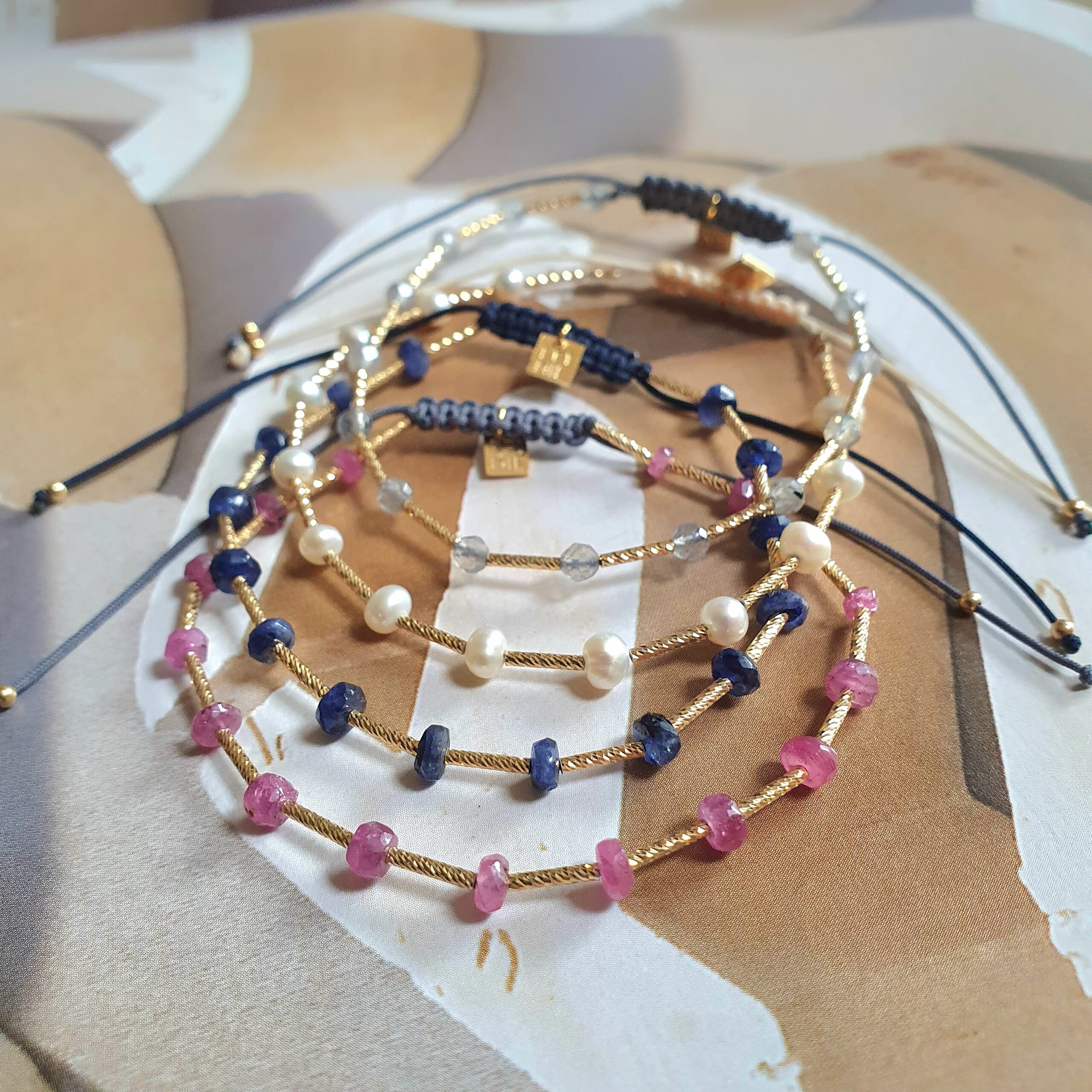 Bracelet tube labradorite, bracelet tube perle, bracelet tube rubis rose, bracelet tube saphir bleu