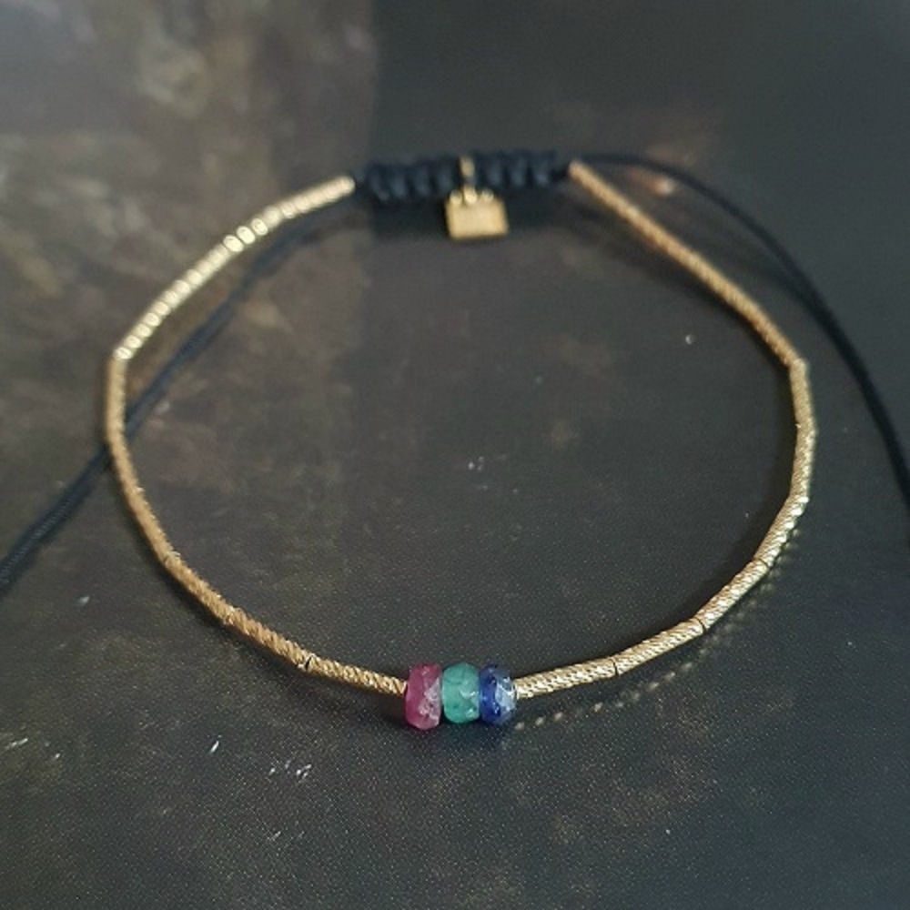 Bracelet tube émeraude rubis saphir
