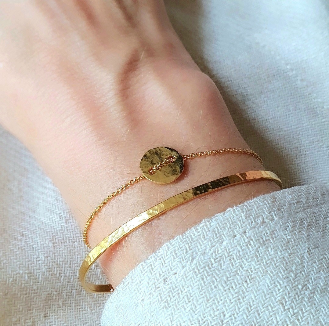 Bracelet mini rond et bangle martelé 2,5 mm