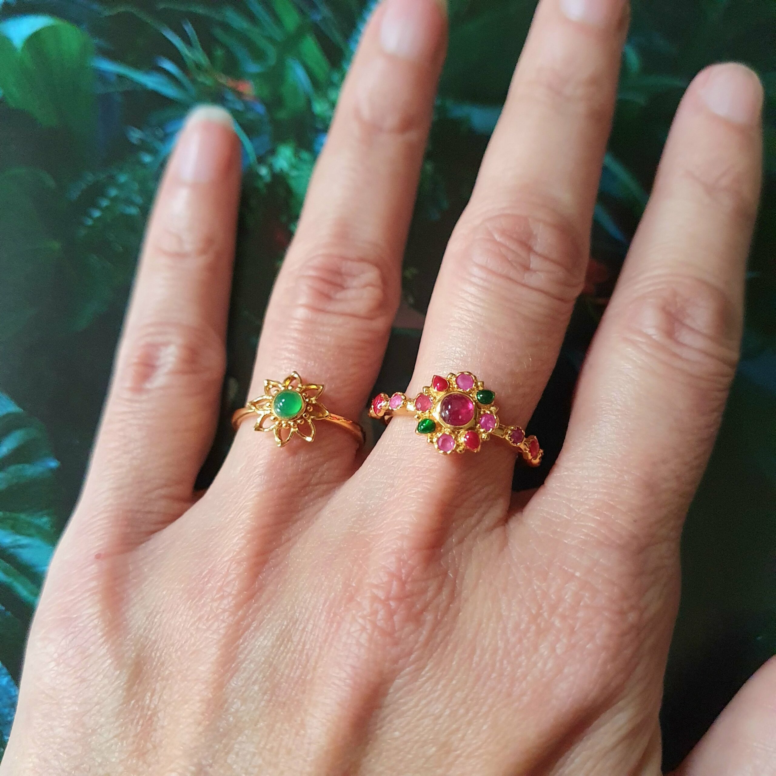 Bague Anémone agate et bague Diane