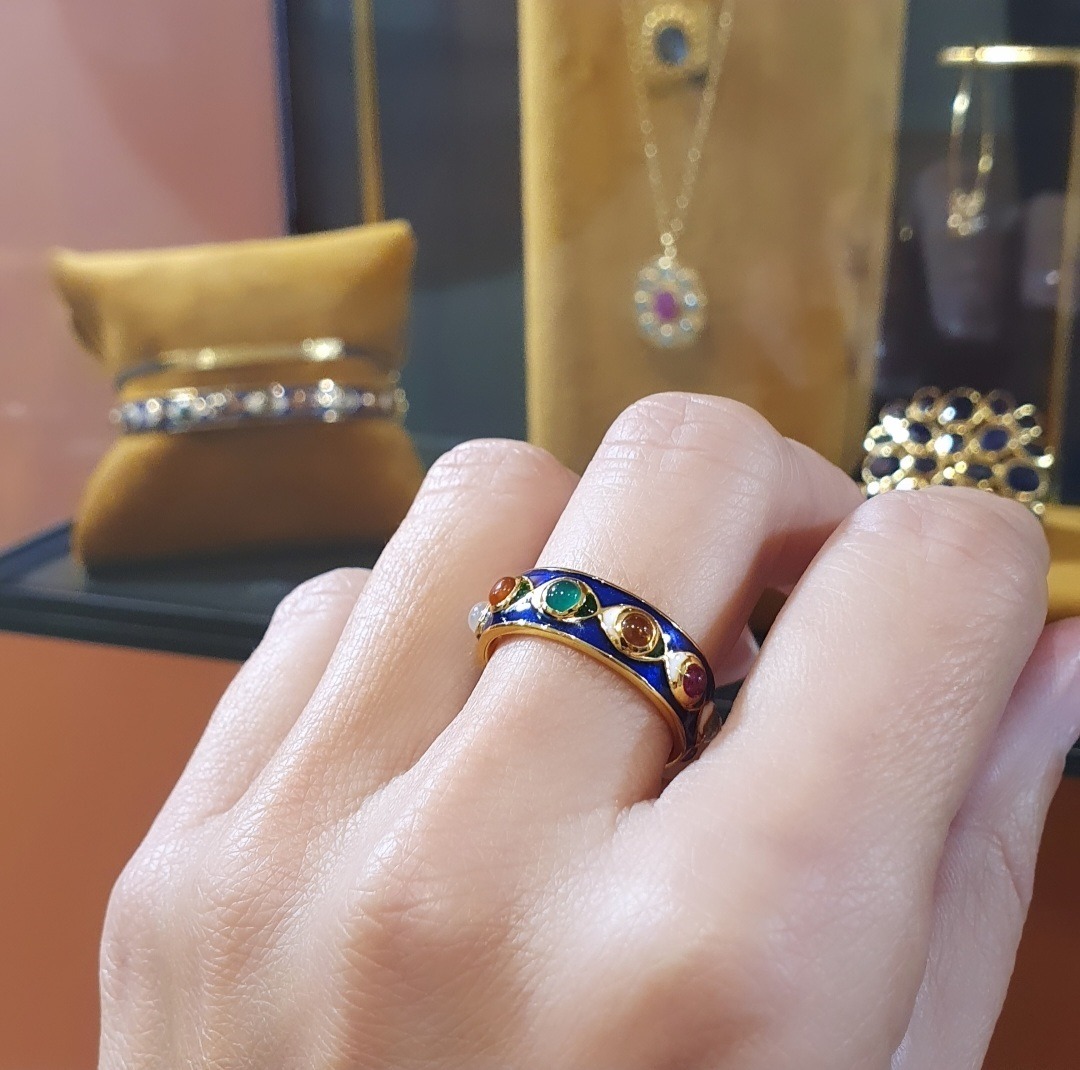 Bague oeil émail bleu