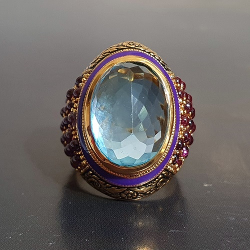 Bague grenat topaze bleue