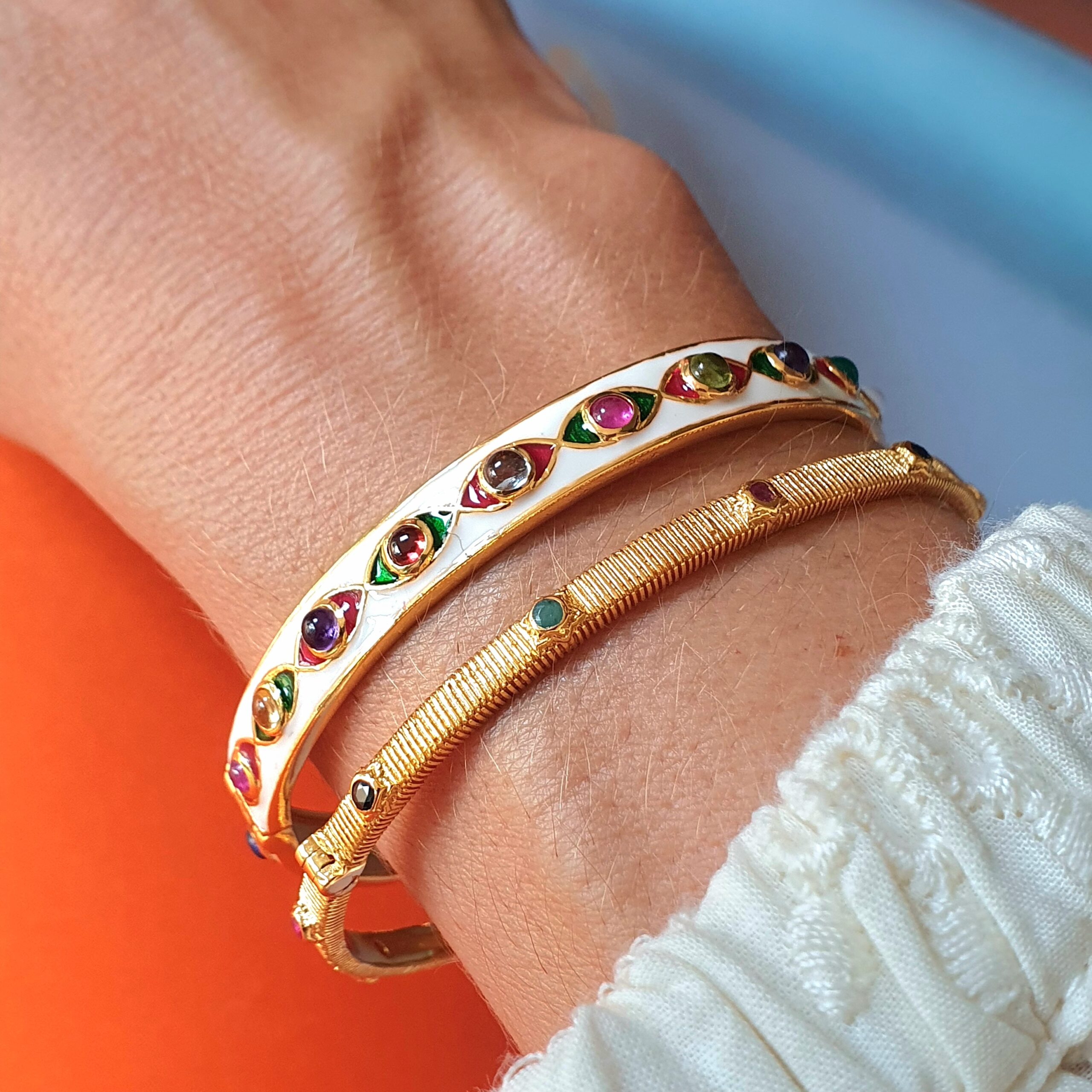 Bangle oeil émail ivoire et bangle Victoria