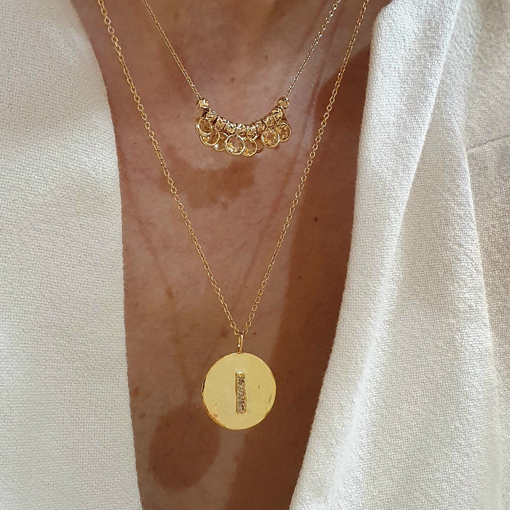 Collier médaille diamants, collier Lou citrine