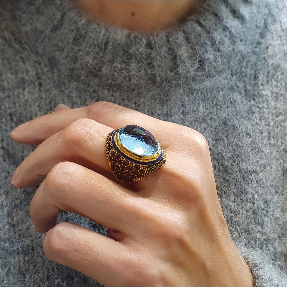 Bague Grenat Topaze bleue
