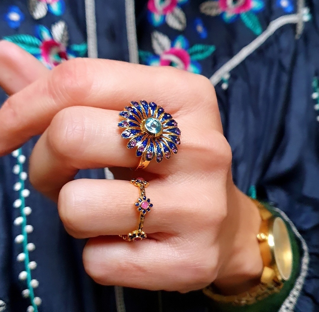 Bague Navajo et bague 6 fleurs rubis