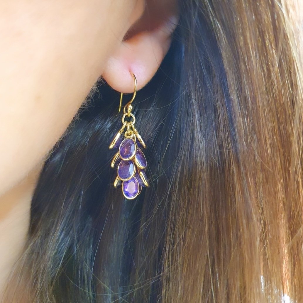 Boucles d'oreilles grappe améthyste