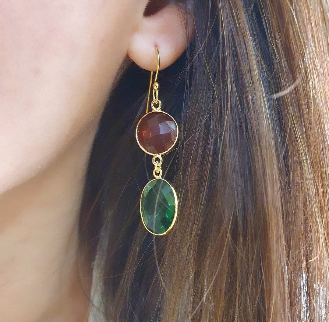 Boucles d'oreilles bicolores quartz