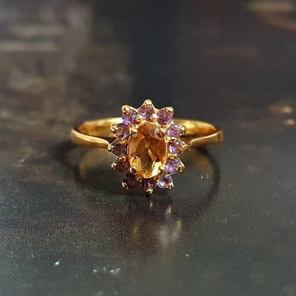 Bague Marguerite citrine et améthyste