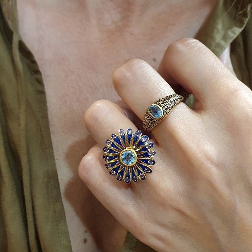 Bague Chevalière Topaze et bague Navajo
