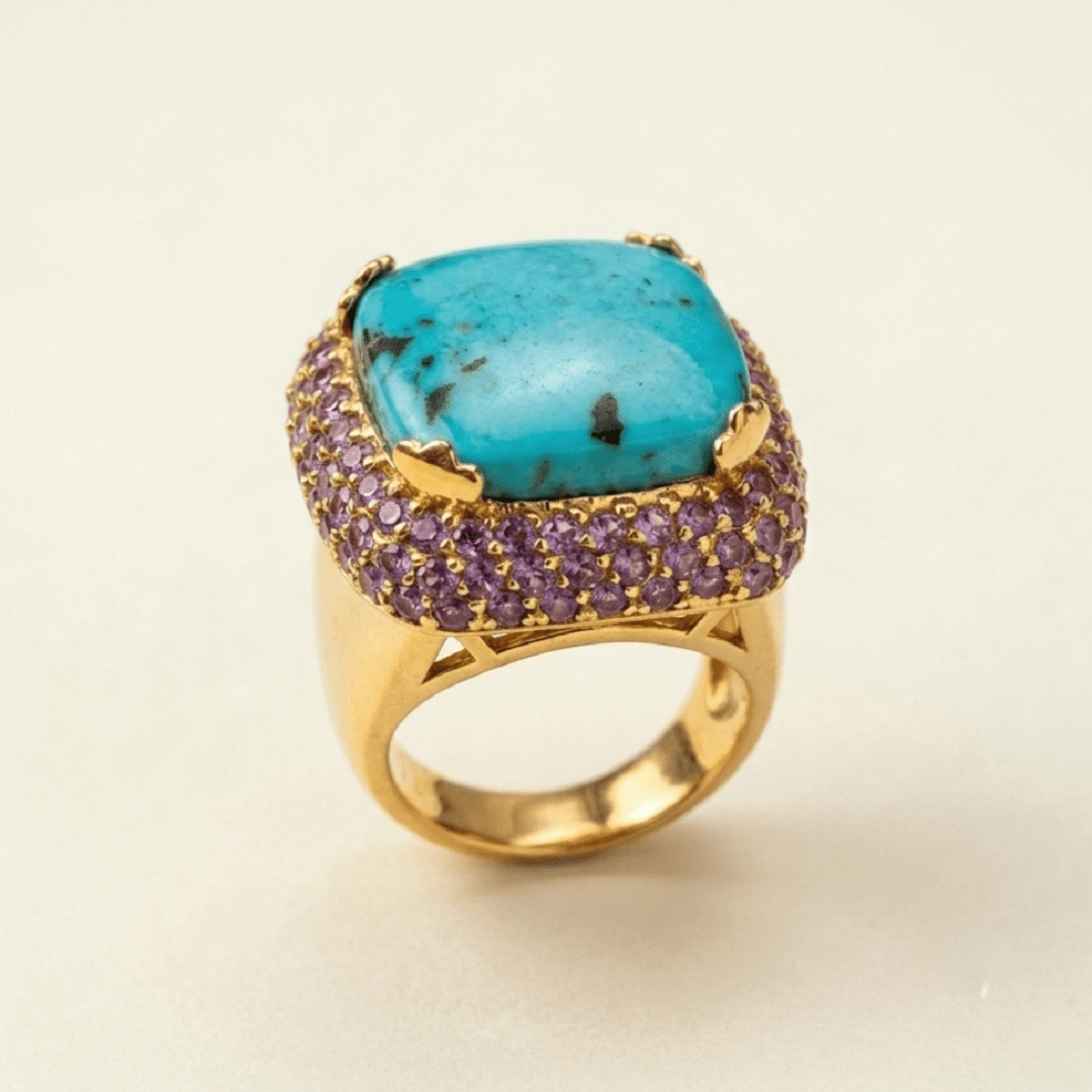 Bague Cocktail Turquoise et Améthystes