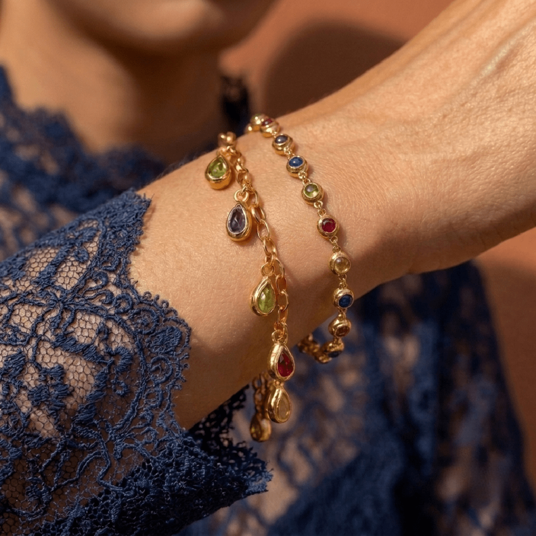 Bracelet pampilles pierres fines en argent 925 plaqué or 22 carats – bijou artisanal élégant et lumineux - Leinie